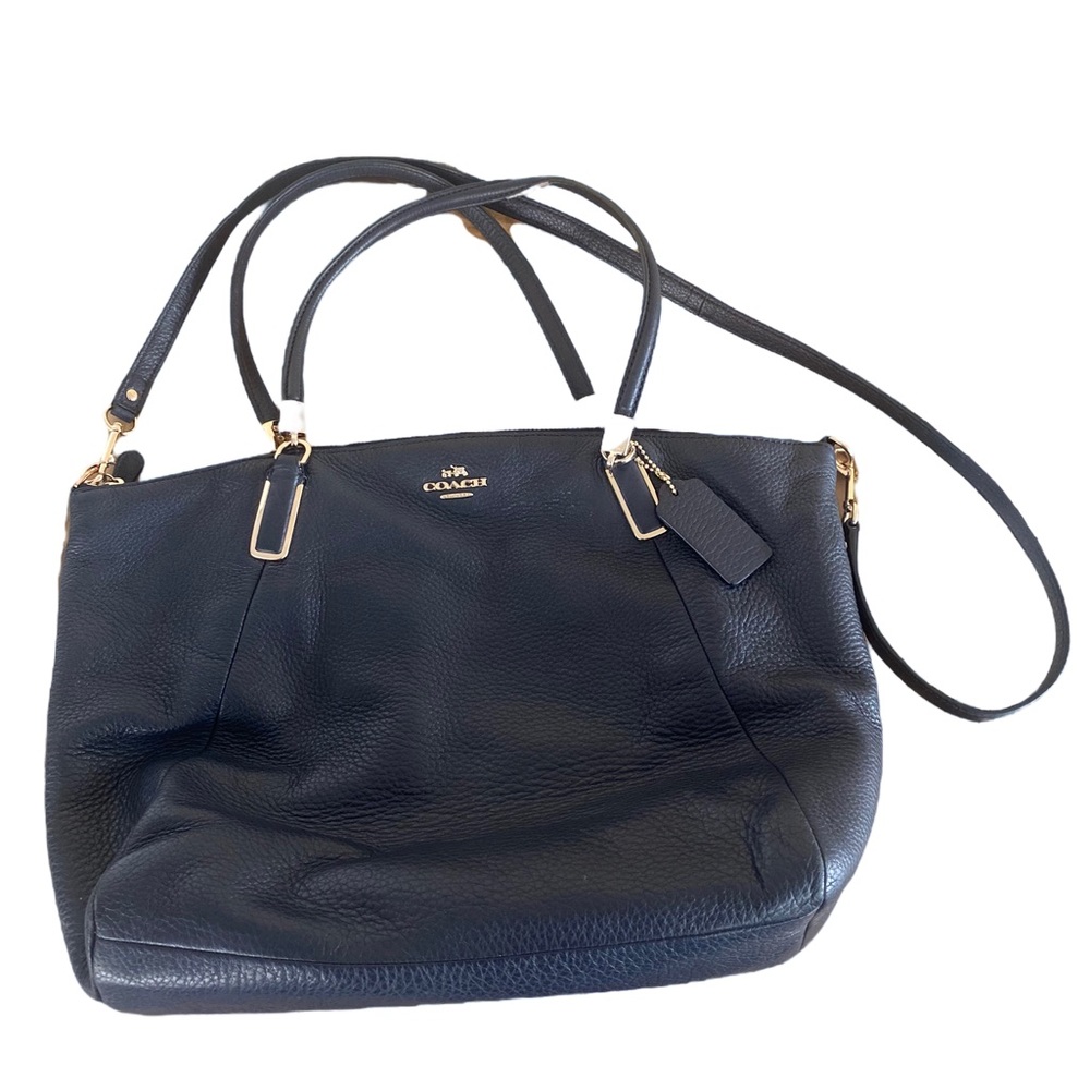 Coach Midnight Black Pebbled Leather Zipper Closure Satchel Shoulder Bag Purse